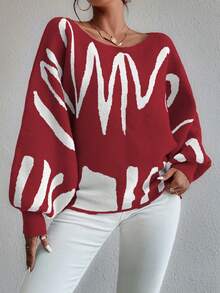 Celisse Sweater Pullover Longgar Lengan Kelelawar Motif Garis-garis Musim Gugur/Dingin untuk Wanita - MultiWarna - View 4