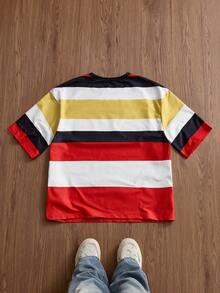 Manfinity VCAY Men's Graphic T-Shirt With Colorful Stripes Print Round Neck And Loose Top - Multicolor - View 2