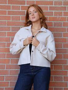 SILVIA DI SANTO Flap Pocket Drop Shoulder Button Front Overcoat - Apricot - View 5