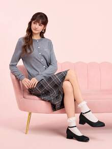 CUCCOO DOLLMOD 圆头粗跟镂空休闲简约女式浅口鞋 - 黑色 - 查看 10