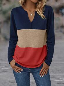 EMERY ROSE Women's Colorblock Long Sleeve T-Shirt Graphic Tees Women Tops For Spring, Christmas - Red - View 5