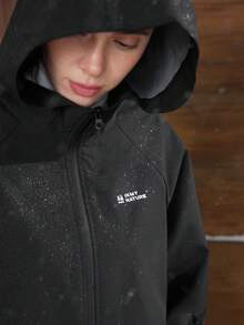 In My Nature Women's Letter Print Raglan Sleeve Zip Front Hooded Outdoor Raincoat