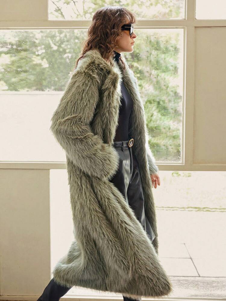 Women's Classic Lapel Design Loose Drop Shoulder Long Sleeve Front Open Commuting & Party, Business Casual Office Wear Faux Fur Coat Modern Urban Casual Fashion Business Casual Women's Office Wear Low-Key Old Money Style Effortless Temperament High-End Urban Commuting High-Quality Airport Women's Wear High-End Material A Must-Have For Autumn And Winter: A High-End, Comfortable, Vintage-Style Jacket Christmas Evening Clothes New Year Atmosphere Holiday Party Women's Clothing