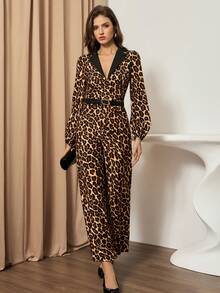 Bluhae Mono elegante, sexy y estilizador para oficina, viajes, boda y fiesta con cuello en V y mangas largas, pantalón de pierna recta, para otoño/invierno