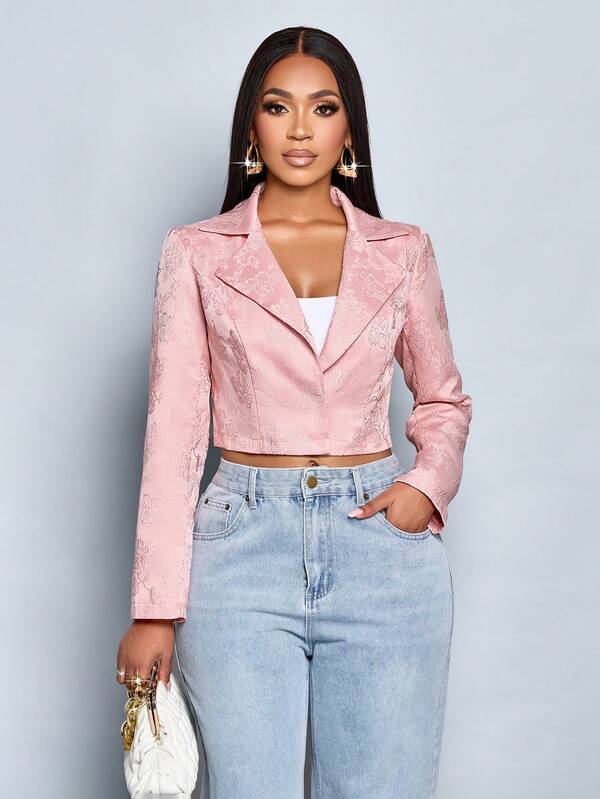 SOLERSUN Chaqueta corta con textura de jacquard elegante para el otoño y el invierno, traje de negocios casual para mujeres para salidas diarias, fiestas casuales, etc.