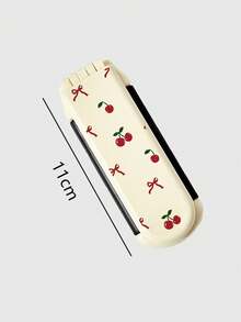 ROMWE Kawaii 1pc Cherry Smile Back To School Print Folding Hair Comb With Mirror, Portable All-In-One Styling Tool - Beige - View 3