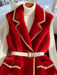 Franclia 新款秋冬时尚女士仿皮草背心 - 紅色 - 查看 3