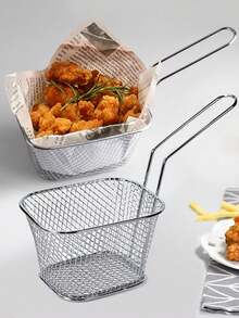 1 pieza de acero inoxidable francés Cesta para freír , Bandeja de bocadillos con asa para cocina - Plateado - Ver 4