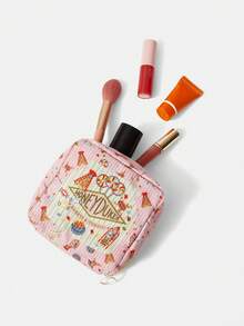 HARRY POTTER X SHEIN 1pc Corduroy Letter Graphic Toiletry Bag And Travel Makeup Storage Bag, Capable Of Accommodating Travel Essentials And Cosmetics - Multicolor - View 6