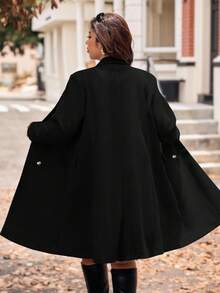 Vionelle Premium grå midikappa för kvinnor, elegant dubbelknäppt överrock med slag i plusstorlek vinterkappa plusstorlek vinterkläder lång kappa plusstorlek jacka damkappor för kvinnor plus - Svart - Visa 2