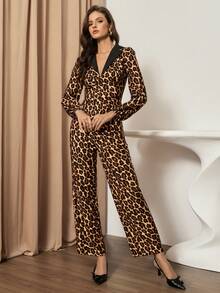 Bluhae Mono elegante, sexy y estilizador para oficina, viajes, boda y fiesta con cuello en V y mangas largas, pantalón de pierna recta, para otoño/invierno