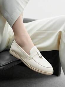 CUCCOO BIZCHIC Giày lười da PU màu mơ thời trang dành cho nữ, thoải mái, phù hợp khi đi làm, đi dạo ngoài trời, đi làm, mặc hàng ngày, đa năng - Màu be - Xem 4