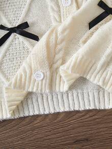 Tween Girl Cardigans,Cream White Soft Knit Cardigan With Bow,Back-To-School Autumn Casual Party Short Sweater For Kids,Wedding Guest Outfits - Beige - View 6