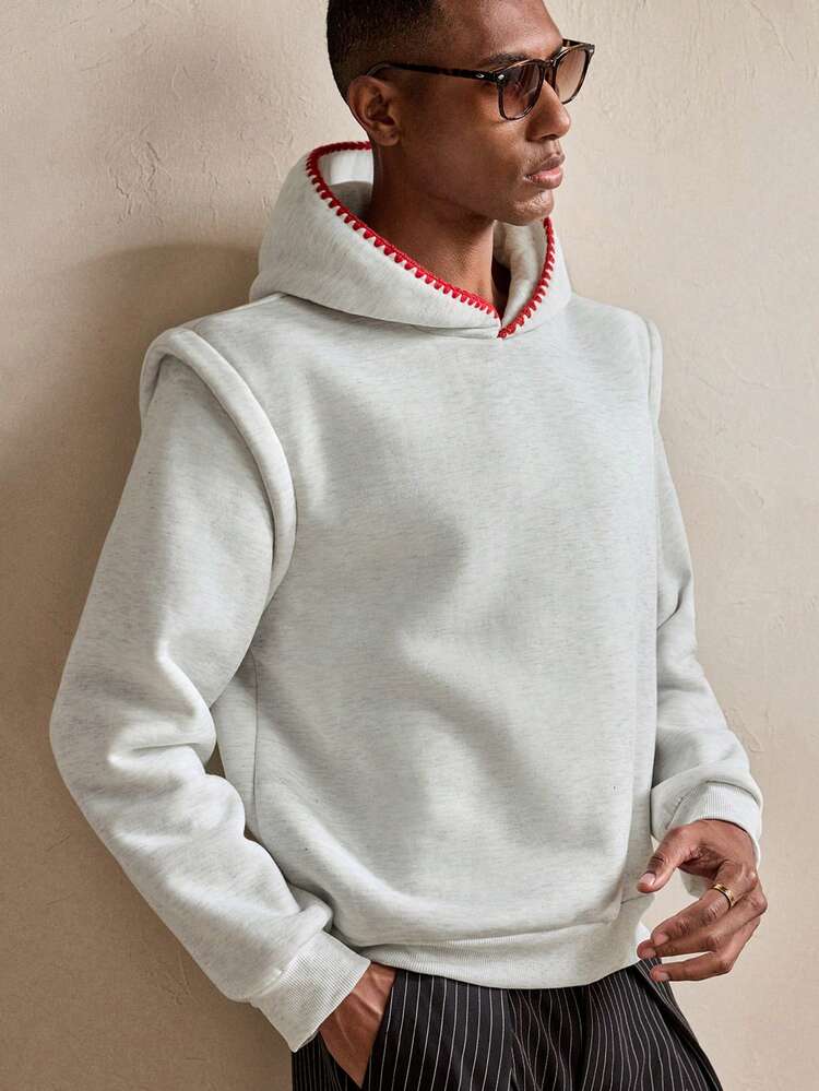 Men's Casual Loose Fit Contrast Trim Hoodie Sweatshirt, Autumn, Long Sleeve Top