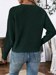 EMERY ROSE Versatile V-Neck Cardigan Sweater, Loose Casual Minimalist Open Front Knit Jacket For Women - Dark Green - View 2