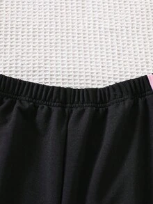 2 件套女童休闲蝴蝶结运动衫和裤子套装，轻便春夏装 - 黑色 - 查看 6