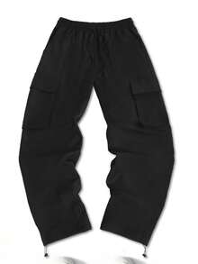 Manfinity Sport Corelite Men's Casual Solid Color Pockets Sports Pants Men Cargo Pant Tactical Pants Cargo Sweatpants Black Cargo Pants Sweat Pants - Black - View 1