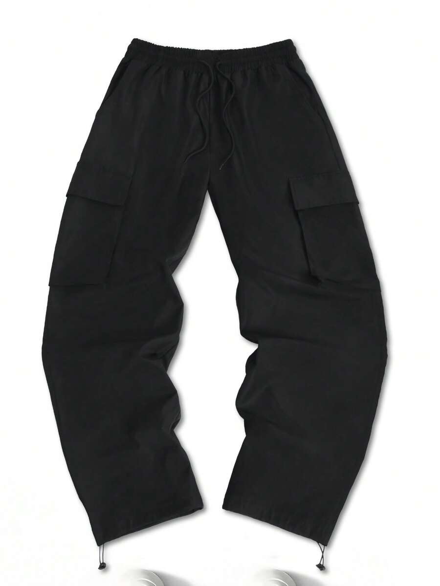 Manfinity Sport Corelite Men's Casual Solid Color Pockets Sports Pants Men Cargo Pant Tactical Pants Cargo Sweatpants Black Cargo Pants Sweat Pants - Black - View 1