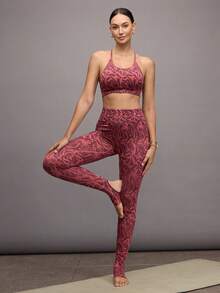 Activina 全印花高腰紧身运动紧身裤 - 酒紅色 - 查看 4