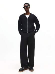 SUMWON Cárdigan de punto acanalado con cierre de cremallera, pieza de superposición para otoño e invierno - azul real - Ver 4