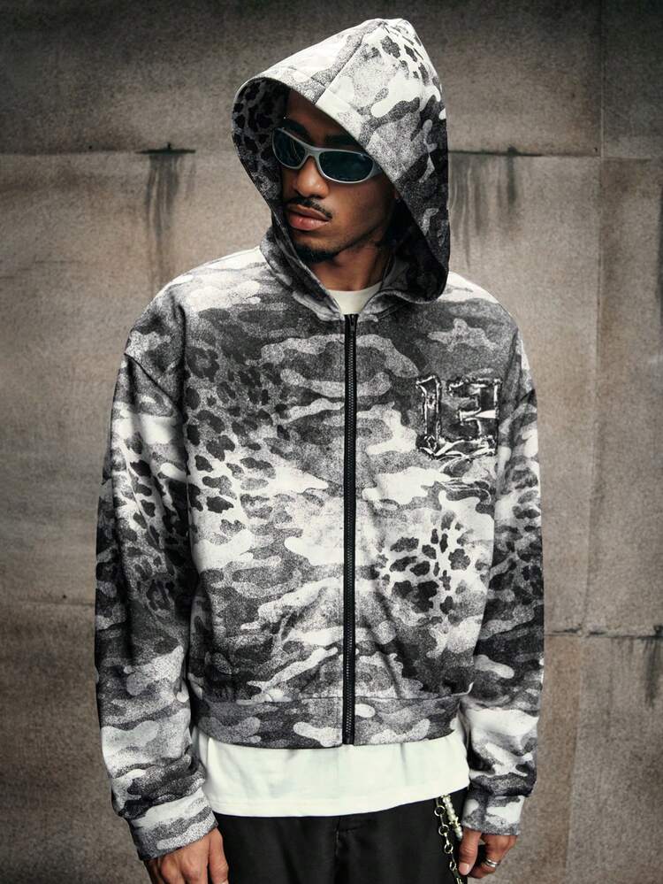 AXEPEAK Casual Street Hip Hop Vintage Distressed Men's Zip-Up