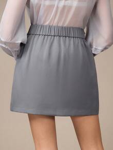 Modelyn Women's Elegant Handmade Beaded Grey A-Line Skirt, Fashionable For Autumn Outings - Grey - View 2