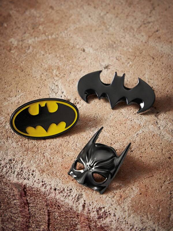 BATMAN X SHEIN 3pcs Fashionable Black Zinc Alloy Brooch Pins Set,Bag Charm Ornament,Suitable As Gift, Collection, Memorabilia