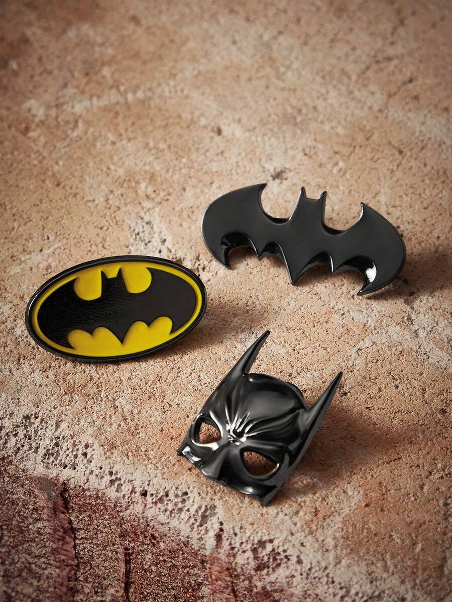 BATMAN X SHEIN 3pcs Fashionable Black Zinc Alloy Brooch Pins Set,Bag Charm Ornament,Suitable As Gift, Collection, Memorabilia