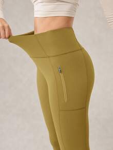 OutZeal Women Moisture Wicking Quick Dry Tummy Control Zip Pocket Yellow Outdoor Legging Hiking Camping - Mustard Yellow - View 10