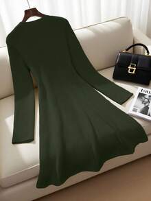 Franclia Women's Fashionable Elegant Versatile Long Sleeve Pullover Knit Dress, Unique & Exquisite, Suitable For Spring & Autumn - Dark Green - View 2