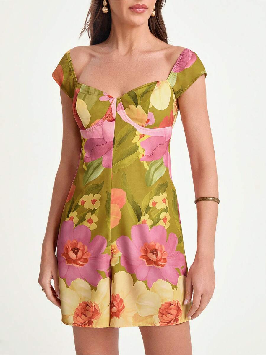 CAJUNI Women's Floral Print Halter Sleeveless Casual Jumpsuit