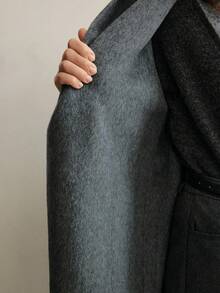 Ontre 女士休闲宽松双口袋连帽羊毛混纺大衣，秋冬 - 灰色 - 查看 10