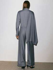 ATUI Studio 女式纯色斗篷袖上衣和裤子套装 - 灰色 - 查看 4