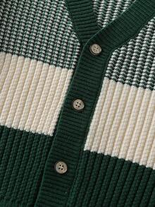 SHEIN Young Boy Casual Daily Contrast Color Button Front Cardigan, Autumn/Winter Winter Christmas Halloween Cardigan Sweater Autumn Fall Christmas Cardigan