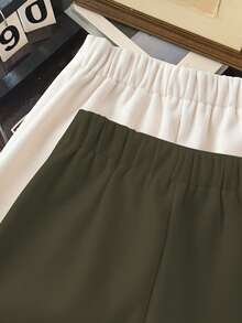SHEIN Franclia 女士优雅纽扣设计短裙裤 - 軍綠色 - 查看 4