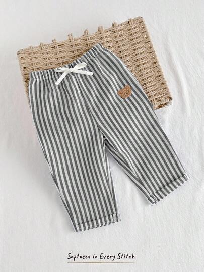 Cozy Pixies Pantalones casuales con cintura elástica para bebé niño con cinta decorativa, cómodos y versátiles