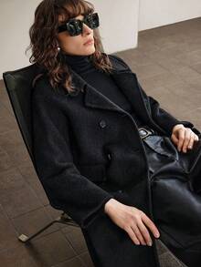 Ontre 2026春夏新款女士纯色双排扣优雅长袖外套 - 黑色 - 查看 5