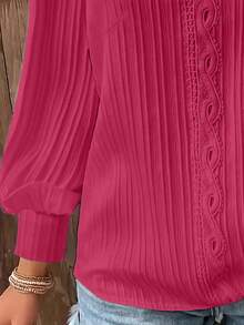Chemise décontracté à manches bouffantes de couleur unie grande taille - Fushia - Voir 3