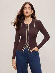 BizChic Áo khoác cardigan dài tay dáng ôm thanh lịch kẻ sọc mùa Thu/Đông 2025, phong cách hiện đại, sang trọng, phù hợp cho công sở, đi làm hàng ngày, lãng mạn thập niên 90, Giáng sinh và Năm mới, dành cho nữ, Lễ Tạ ơn, tiệc tùng, đi biển, lễ tốt nghiệp, đa năng, tối giản, thích hợp cho khách dự đám cưới, chủ nhà, hẹn hò, tiệc tùng, buổi hòa nhạc, biểu diễn sân khấu, bữa ăn sáng muộn, sân bay, nhiều dịp khác nhau. - màu nâu - Xem 3