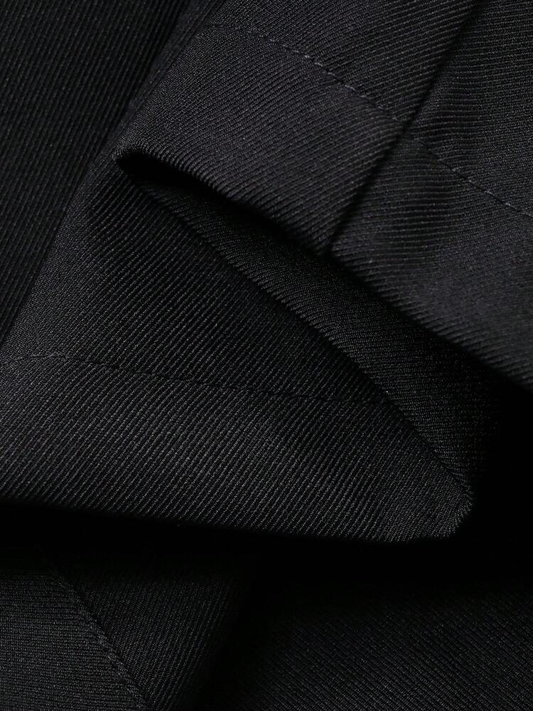 Dazy Plus 2-Button Pleated Decor Loose Wide Leg Black Casual Commuter Long Pants, Plus Size Women, All Season, Spring/Autumn