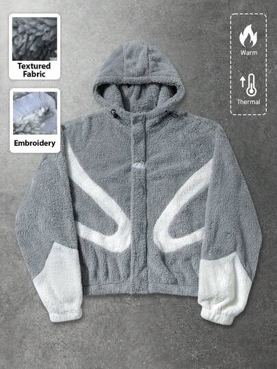 Street Life Veste et manteau pour hommes, automne/hiver, doublure thermique, épais, patchwork, couleur contrastée, broderie anglaise, veste à capuche