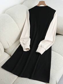 GlowEve 女士秋冬新款红色针织休闲连衣裙，2 合 1 造型 - 彩色 - 查看 2