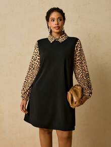 SHEIN VCAY Đầm dự tiệc tay dài cổ bẻ họa tiết kẻ caro tương phản thu/đông cỡ lớn cho nữ Đầm thường ngày Lễ Tạ ơn Đầm dự tiệc ngày lễ Đầm dự tiệc cho nữ - Nhiều màu - Xem 3