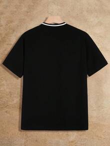 Manfinity NXTstreet Men Cotton Letter Print Striped Tape Neck Tee, Summer