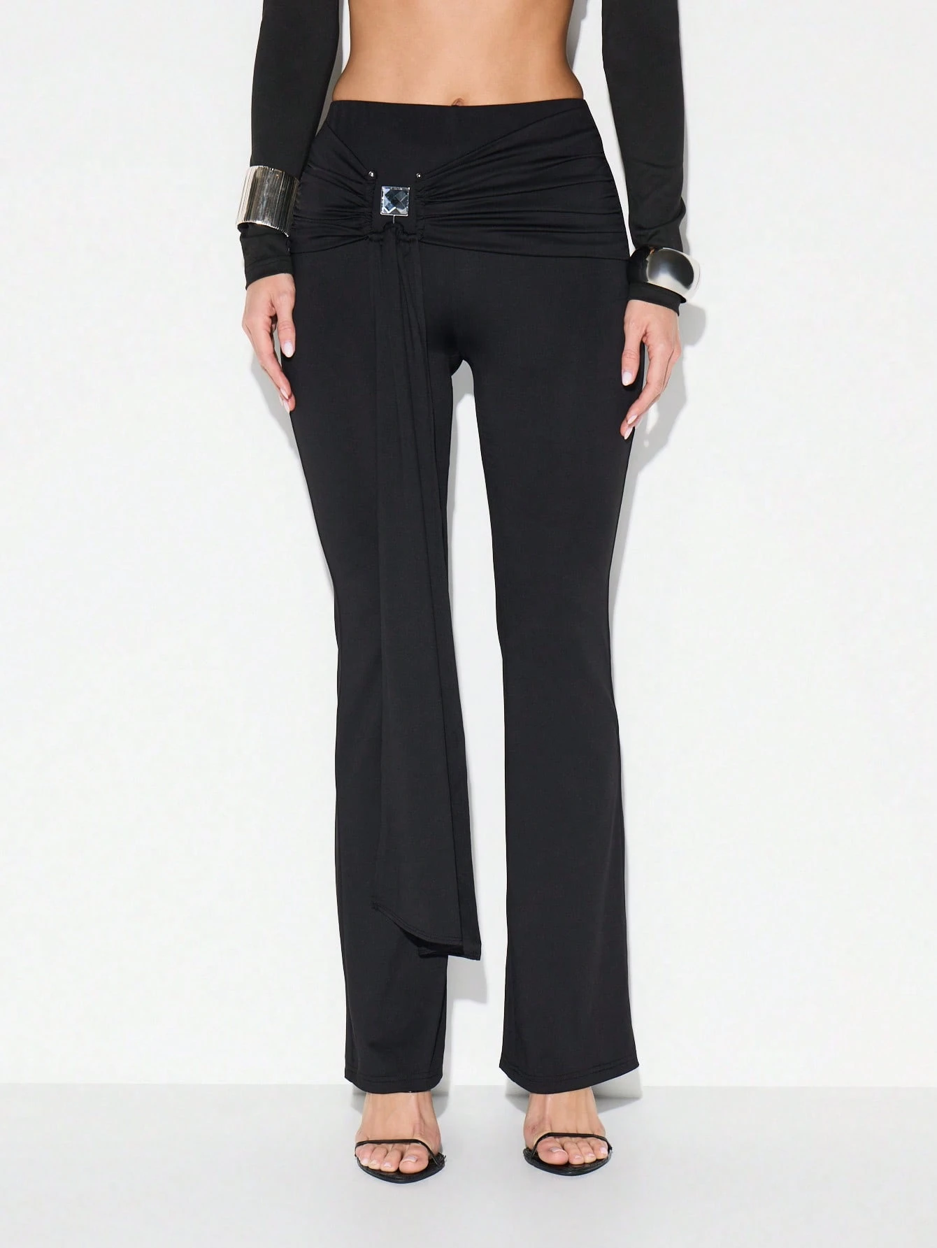 KIZN High Waist Flared Pants With Sash Drape