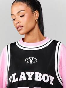 Missguided x Playboy 超大号双层篮球服长袖T恤，袖子撞色 - 彩色 - 查看 4