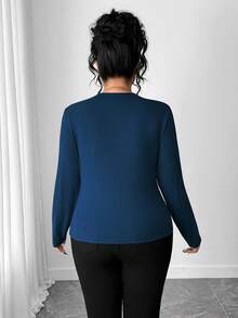 Elenzga Camiseta de manga larga ajustada con diseño de anillo de unicolor para mujer - Azul - Ver 2