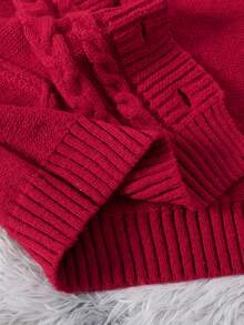 青少年女孩休闲针织长袖开衫上衣 - 紅色 - 查看 7