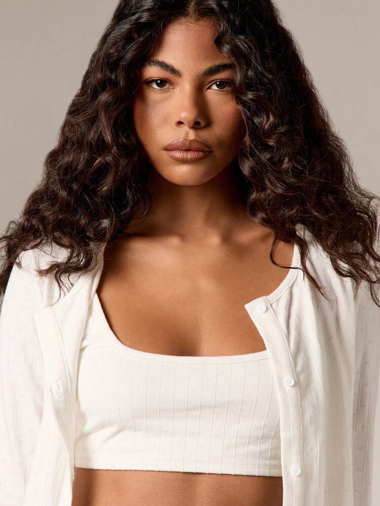 Ribbed Knit Cardigan And Wide Leg Trouser Set