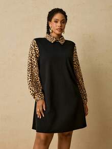 SHEIN VCAY Đầm dự tiệc tay dài cổ bẻ họa tiết kẻ caro tương phản thu/đông cỡ lớn cho nữ Đầm thường ngày Lễ Tạ ơn Đầm dự tiệc ngày lễ Đầm dự tiệc cho nữ - Nhiều màu - Xem 6